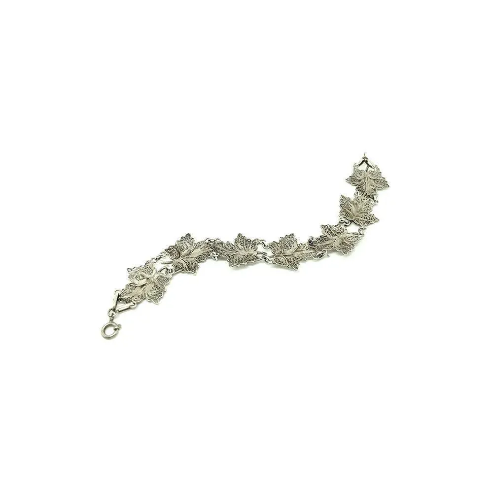 Vintage Filigree Silver Maple Leaf Bracelet