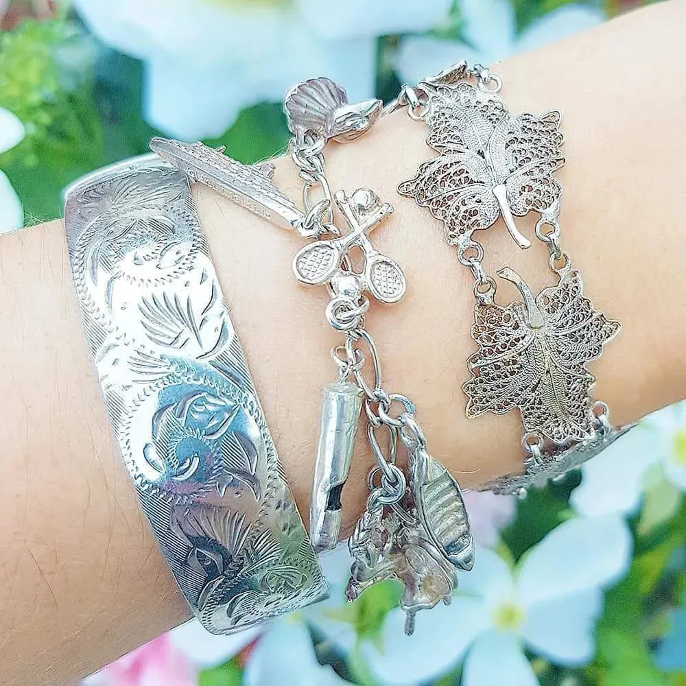 Vintage Filigree Silver Maple Leaf Bracelet