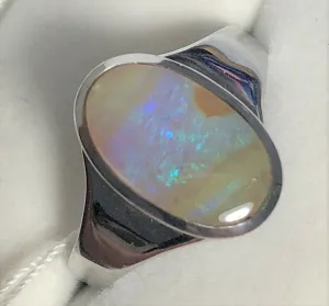 Violet solid boulder opal sterling silver ring