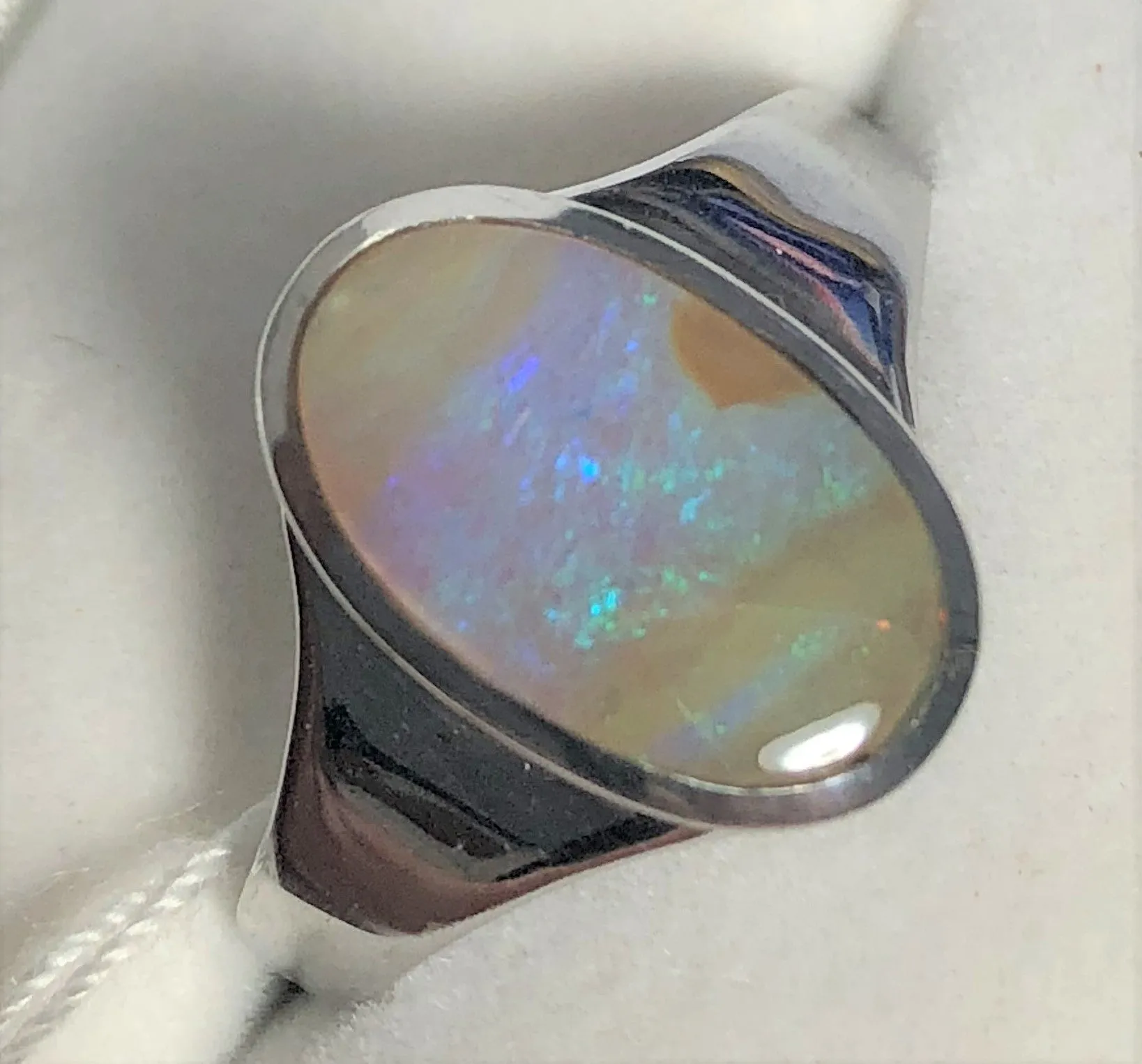 Violet solid boulder opal sterling silver ring