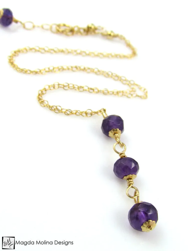 WHOLESALE - Mini Goddess (children) Triple Amethyst on Delicate Chain Necklace