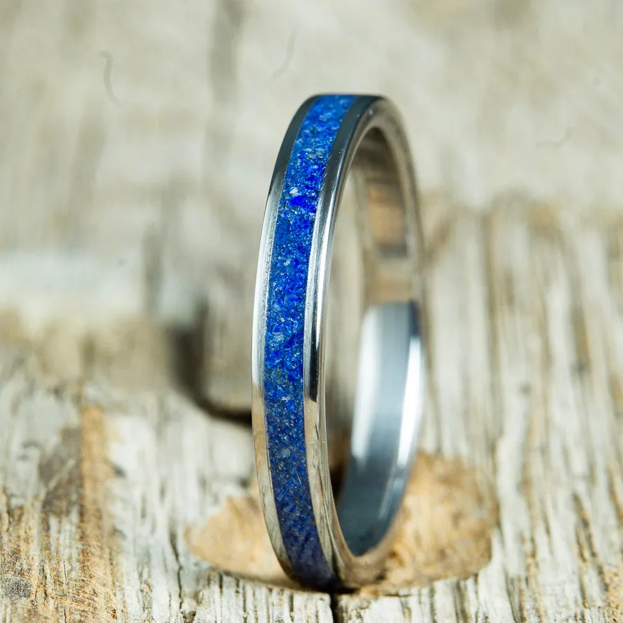 Womens lapis stone inlay wedding ring